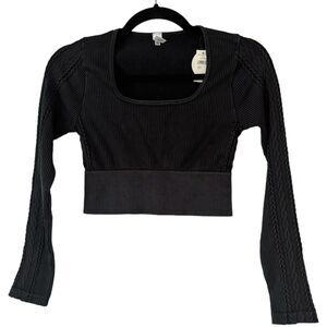 NWT Aerie Offline Sidewalk Seamless Ribbed Long Sleeve Cropped Shirt Sz Medium